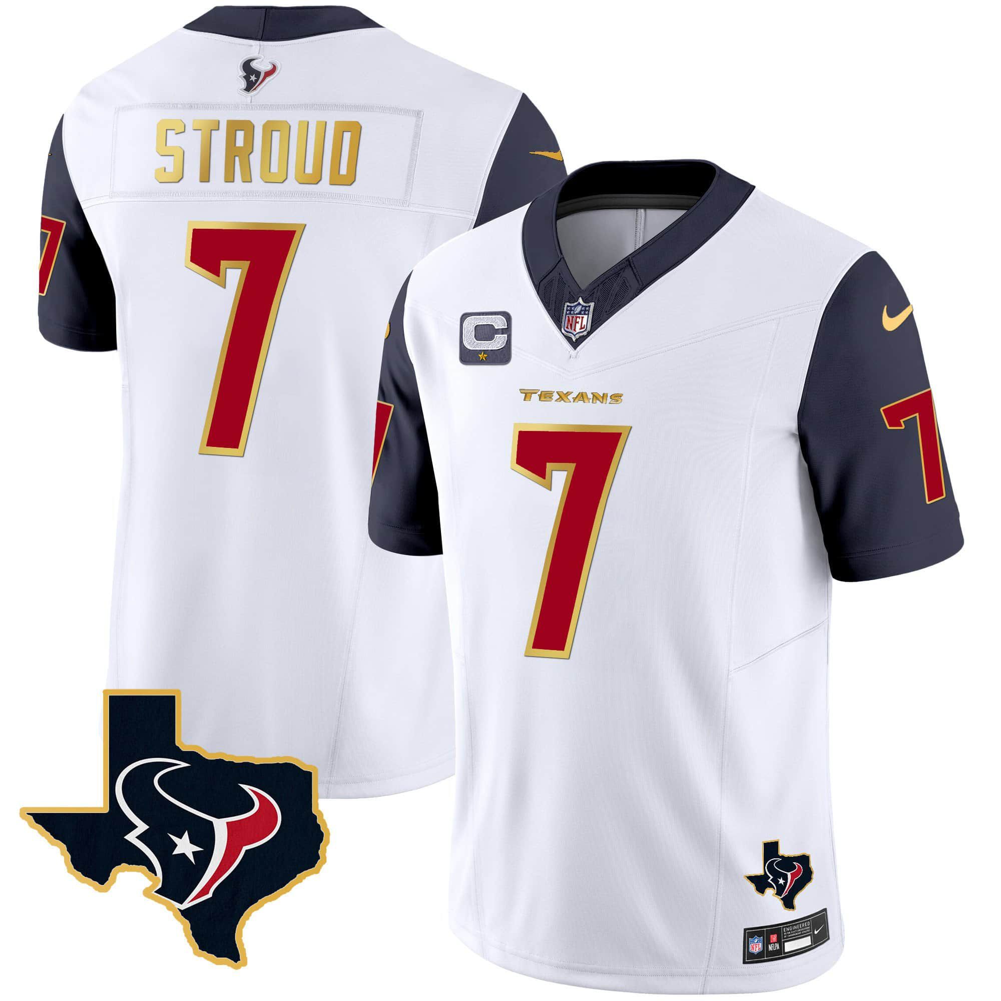 Men Houston Texans #7 Stroud White Gold 2024 Nike Trim Vapor NFL Jersey style 1->customized nfl jersey->Custom Jersey